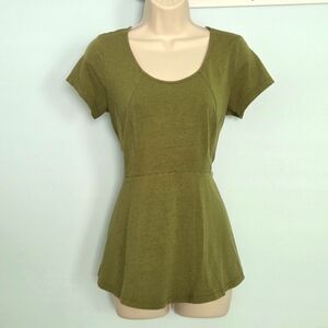 Isaac Mizrahi LIVE! Olive Green Fitted Peplum Top